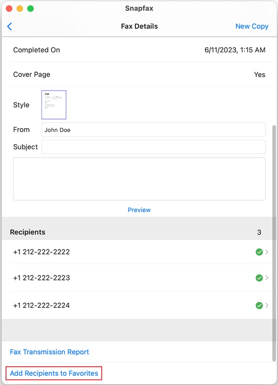 In the "Fax Details", select "Add Recipients to Favorites"