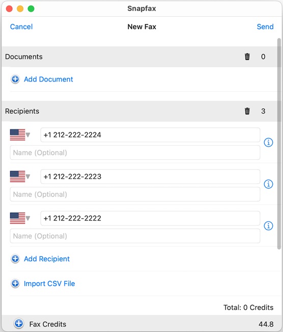 Automatically add the fax numbers to the "Recipients" field