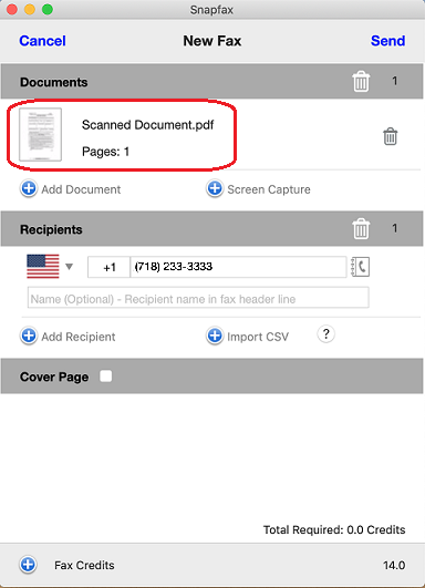 Invia il documento via fax con Snapfax