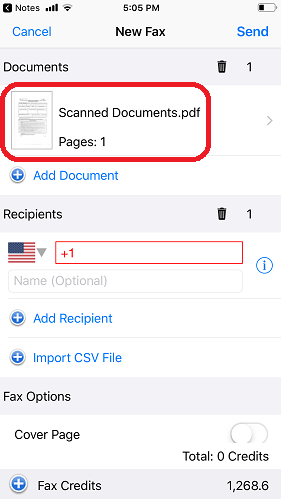 fax from notes on iphone