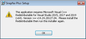 Snapfax Plus - 欠缺支援 Visual Studio 2015、2017、2019 和 2022 的 Microsoft Visual C++可轉散發套件