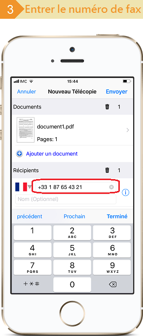 Entrer le numéro de fax